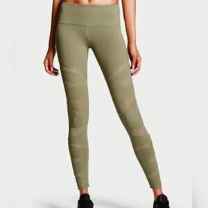 NWOT Victoria's Secret Sport Green Knockout Mesh Sheer Stripes Leggings, Sz S